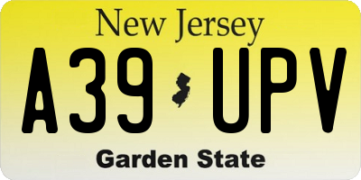 NJ license plate A39UPV
