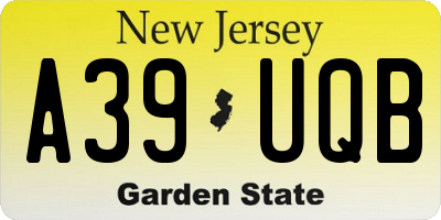 NJ license plate A39UQB
