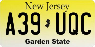 NJ license plate A39UQC