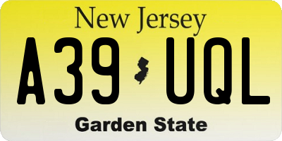 NJ license plate A39UQL