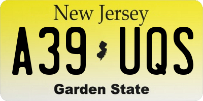 NJ license plate A39UQS