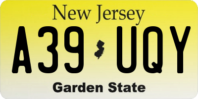 NJ license plate A39UQY
