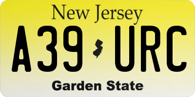NJ license plate A39URC