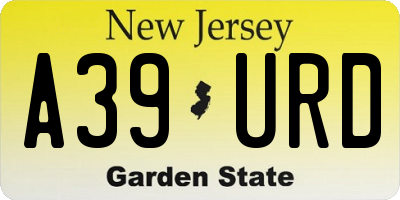 NJ license plate A39URD
