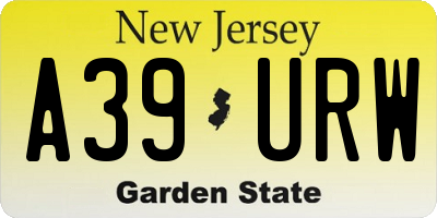 NJ license plate A39URW