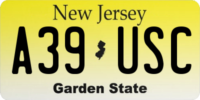 NJ license plate A39USC
