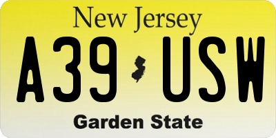 NJ license plate A39USW
