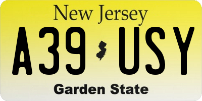 NJ license plate A39USY