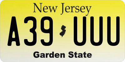 NJ license plate A39UUU