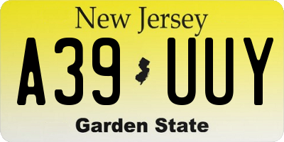 NJ license plate A39UUY