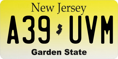 NJ license plate A39UVM
