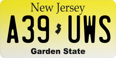 NJ license plate A39UWS