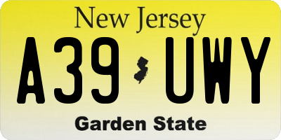 NJ license plate A39UWY
