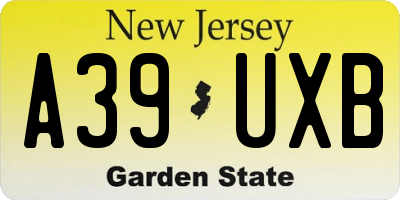 NJ license plate A39UXB