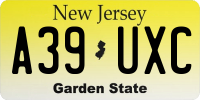 NJ license plate A39UXC