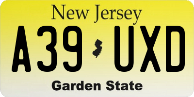 NJ license plate A39UXD