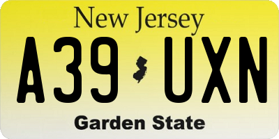 NJ license plate A39UXN