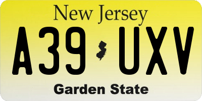 NJ license plate A39UXV