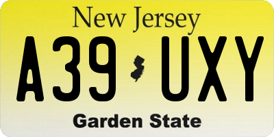 NJ license plate A39UXY