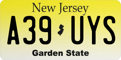 NJ license plate A39UYS