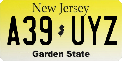 NJ license plate A39UYZ