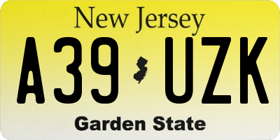 NJ license plate A39UZK