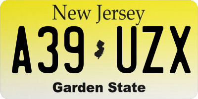 NJ license plate A39UZX