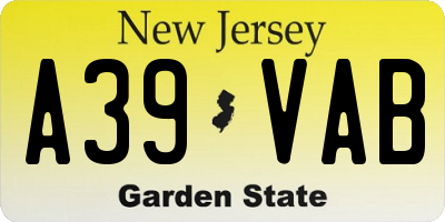 NJ license plate A39VAB