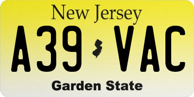 NJ license plate A39VAC