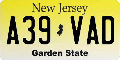NJ license plate A39VAD