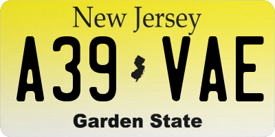 NJ license plate A39VAE