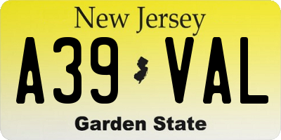 NJ license plate A39VAL