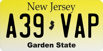 NJ license plate A39VAP