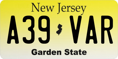 NJ license plate A39VAR