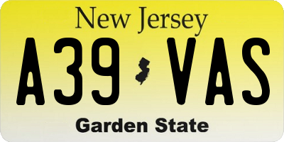 NJ license plate A39VAS