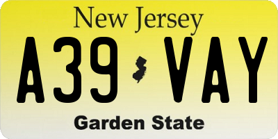NJ license plate A39VAY
