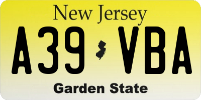 NJ license plate A39VBA