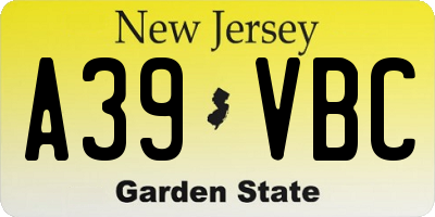 NJ license plate A39VBC