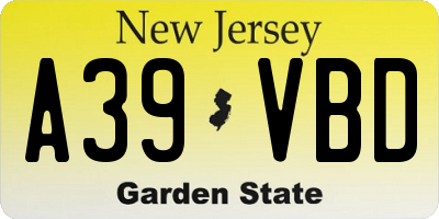 NJ license plate A39VBD