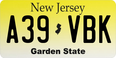 NJ license plate A39VBK
