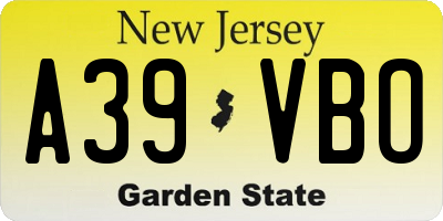NJ license plate A39VBO