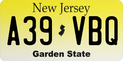 NJ license plate A39VBQ