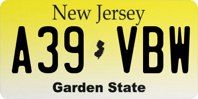NJ license plate A39VBW