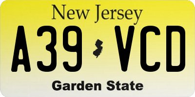 NJ license plate A39VCD