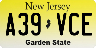 NJ license plate A39VCE