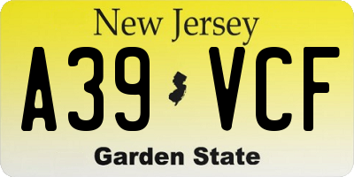 NJ license plate A39VCF