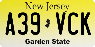NJ license plate A39VCK
