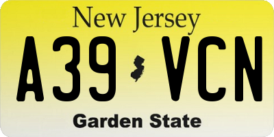 NJ license plate A39VCN