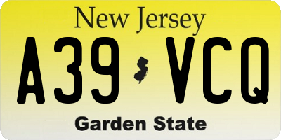 NJ license plate A39VCQ