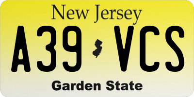 NJ license plate A39VCS